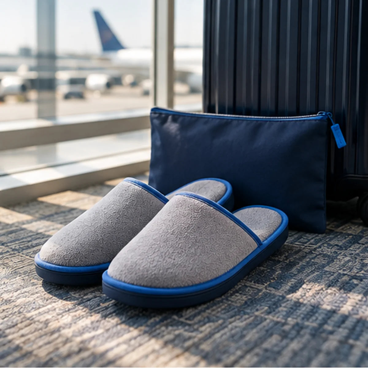 Fold-Flat Travel Slipper Pair — in use